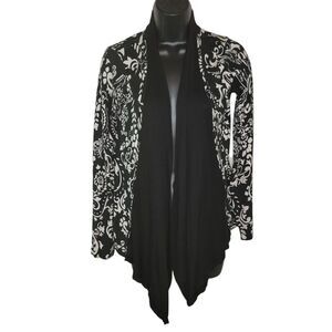 Foxcroft Floral Filagree Silk Blend Drape Open Front Cardigan Size Small